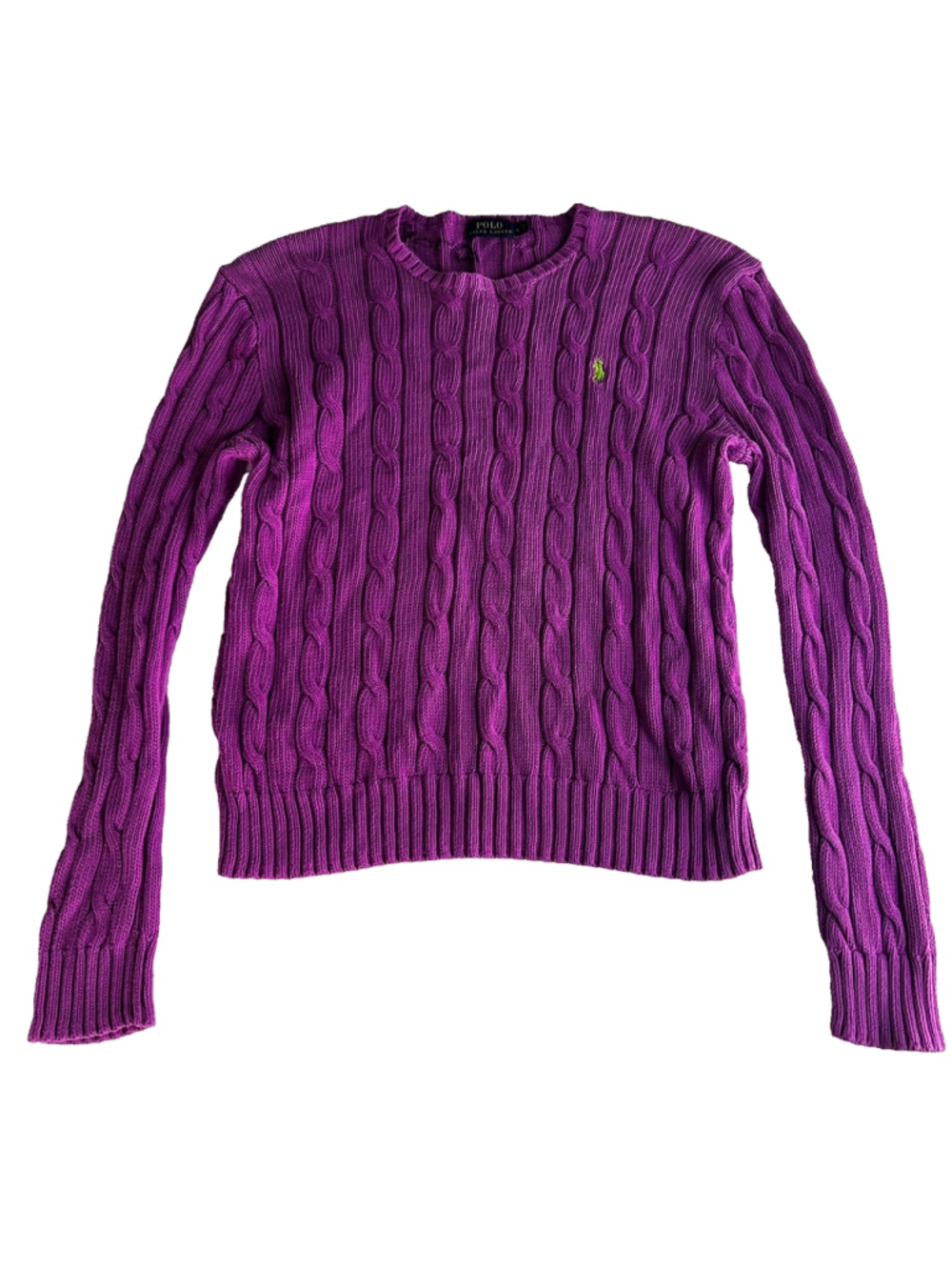 Polo Ralph Lauren Cable Knit Sweater Sz M Purple Crewneck Cotton Y2K Preppy - Picture 9 of 11